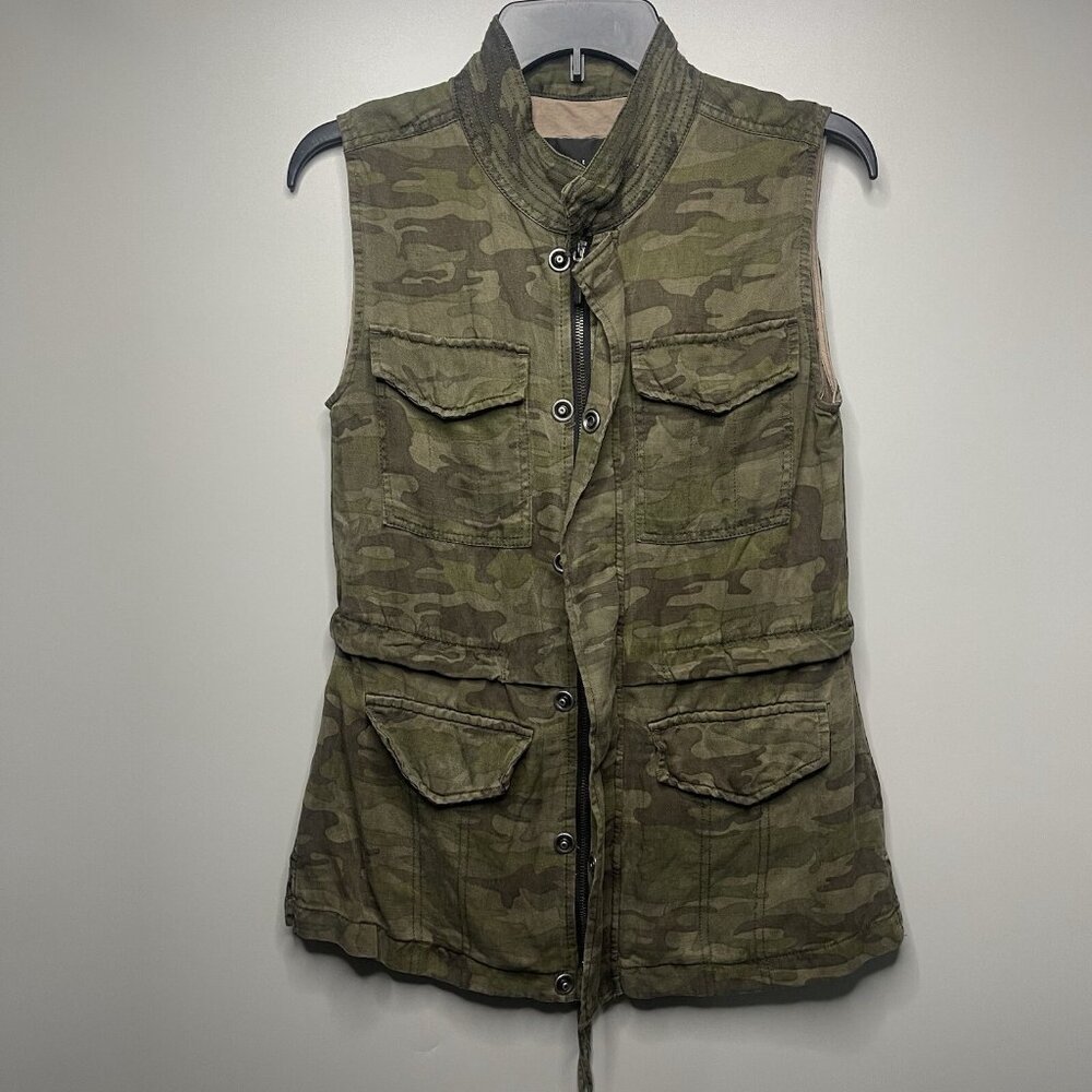 Sanctuary Green Camo Courier Military Cargo Vest Jacket Linen Blend Top Small - Picture 4 of 9